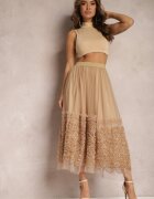 elsa.m by may Fustă de tul bej maxi cu elastic în talie Nadelyn