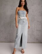 elsa.m by may Fustă din denim albastru deschis croi creion cu șliț Lisovira