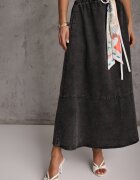 elsa.m by may Fustă din denim Negru din bumbac cu croială evazată cu o curea decorativă Eatiane