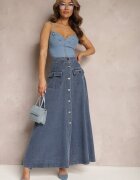 elsa.m by may Fustă Evazată Bleumarin Maxi Din Denim Din Bumbac Cu Nasturi Brissa