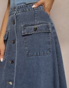 elsa.m by may Fustă Evazată Bleumarin Maxi Din Denim Din Bumbac Cu Nasturi Brissa