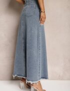 elsa.m by may Fustă franjurată maxi din blugi cu despicătură albastră Feedi