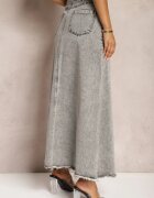 elsa.m by may Fustă Gri Franjurată Maxi din Denim cu Crăpătură Feedi