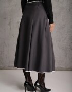 elsa.m by may Fustă Gri High Waist cu Pliuri Finisată cu Imitație Buzunare și Curea Evilenes
