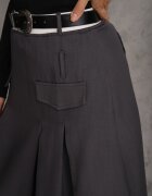elsa.m by may Fustă Gri High Waist cu Pliuri Finisată cu Imitație Buzunare și Curea Evilenes