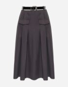 elsa.m by may Fustă Gri High Waist cu Pliuri Finisată cu Imitație Buzunare și Curea Evilenes