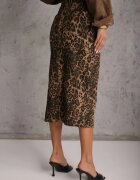 elsa.m by may Fustă maro din bumbac cu imprimeu leopard cu talie înaltă și șliț frontal Harilie