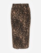 elsa.m by may Fustă maro din bumbac cu imprimeu leopard cu talie înaltă și șliț frontal Harilie