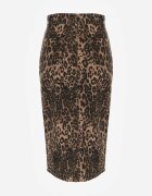 elsa.m by may Fustă maro din bumbac cu imprimeu leopard cu talie înaltă și șliț frontal Harilie