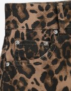 elsa.m by may Fustă maro din bumbac cu imprimeu leopard cu talie înaltă și șliț frontal Harilie