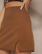 elsa.m by may Fustă Maro din Vâscoză High Waist Ornată cu Șliț Delonis