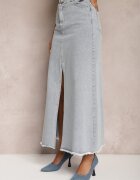 elsa.m by may Fustă maxi Albastru deschis Franjurată din denim cu despicătură Feedi