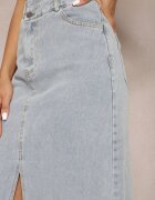 elsa.m by may Fustă maxi Albastru deschis Franjurată din denim cu despicătură Feedi