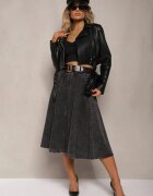 elsa.m by may Fustă Midi Evazată din denim Neagră cu curea Wendlla