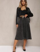 elsa.m by may Fustă Midi Evazată din denim Neagră cu curea Wendlla