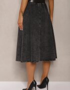 elsa.m by may Fustă Midi Evazată din denim Neagră cu curea Wendlla