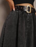elsa.m by may Fustă Midi Evazată din denim Neagră cu curea Wendlla