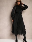 elsa.m by may Fustă Neagră cu Croială Cloș cu Tul Transparent și Volane Asmerra