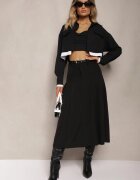 elsa.m by may Fustă Neagră cu croială evazată și talie înaltă cu curea și imitație de buzunare Rivivia