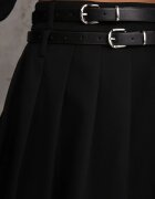 elsa.m by may Fustă Neagră Evazată din Bumbac cu Curele cu Catarame Bayla