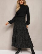 elsa.m by may Fustă Neagră Evazată Tricotată Maxi din Viscoză Nich