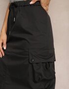 elsa.m by may Fustă Neagră Marszczona Midi Stil Cargo cu elastic în talie Gacieam