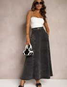 elsa.m by may Fustă Neagră Maxi Evazată din denim de bumbac cu Lanț Decorativ Viralle