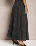 elsa.m by may Fustă Neagră Maxi Evazată din denim de bumbac cu Lanț Decorativ Viralle