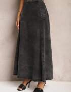 elsa.m by may Fustă Neagră Maxi Evazată din denim de bumbac cu Lanț Decorativ Viralle
