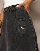 elsa.m by may Fustă Neagră Maxi Evazată din denim de bumbac cu Lanț Decorativ Viralle
