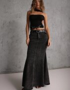elsa.m by may Fustă Neagră Sirenă din Bumbac Denim High Waist cu Centură Appala