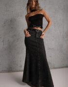 elsa.m by may Fustă Neagră Sirenă din Bumbac Denim High Waist cu Centură Appala