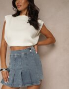 elsa.m by may Fustă-Pantaloni scurți Albastre Plisate Din denim Din bumbac Firvesia