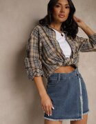 elsa.m by may Fustă-pantaloni scurți bleumarin de bumbac din denim cu talie înaltă cu croială asimetrică Alwiwi