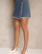 elsa.m by may Fustă-pantaloni scurți bleumarin de bumbac din denim cu talie înaltă cu croială asimetrică Alwiwi