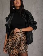 elsa.m by may Fustă pantaloni scurți Maro Leopard Asimetrici Talie înaltă din imitație de piele Atoriea