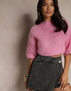 elsa.m by may Fustă-pantaloni scurți negre din denim de bumbac cu talie înaltă cu croi asimetric Alwiwi