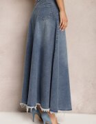 elsa.m by may Fustă trapez albastră din denim decorată cu curea și franjuri la bază Meraleo