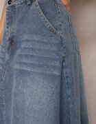 elsa.m by may Fustă trapez albastră din denim decorată cu curea și franjuri la bază Meraleo