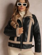 elsa.m by may Geacă Biker Neagră din Imitație de Piele și Blană Sintetică Nilos
