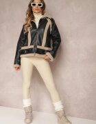 elsa.m by may Geacă Biker Neagră din Imitație de Piele și Blană Sintetică Nilos