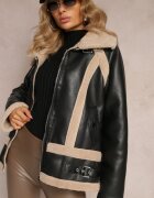 elsa.m by may Geacă Biker Neagră din Imitație de Piele și Blană Sintetică Nilos