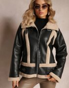 elsa.m by may Geacă Biker Neagră din Imitație de Piele și Blană Sintetică Nilos