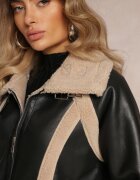 elsa.m by may Geacă Biker Neagră din Imitație de Piele și Blană Sintetică Nilos