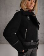 elsa.m by may Geacă neagră Biker din imitație de piele întoarsă și blană artificială Jassan