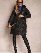 elsa.m by may Geacă Neagră Matlasată cu Glugă cu Blană Vilei