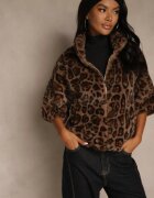 elsa.m by may Geacă trapezoidală din blană cu imprimeu leopard cu mâneci 3/4 Tadeva