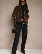 elsa.m by may Geacă trapezoidală din blană cu imprimeu leopard cu mâneci 3/4 Tadeva
