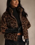 elsa.m by may Geacă trapezoidală din blană cu imprimeu leopard cu mâneci 3/4 Tadeva