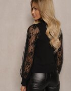elsa.m by may Golf Negru cu Inserții din Plasă pe Mâneci Yelira
